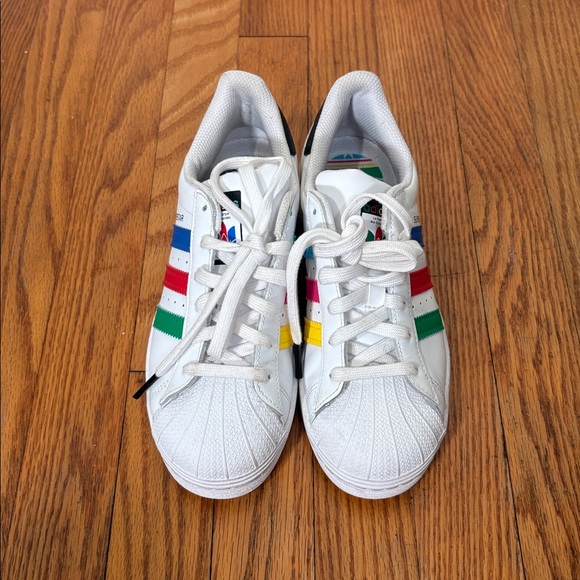Adidas Superstar "J" Colorful Stripes Cloud White Sneaker Men's size 5 Women 6.5 - Picture 4 of 16